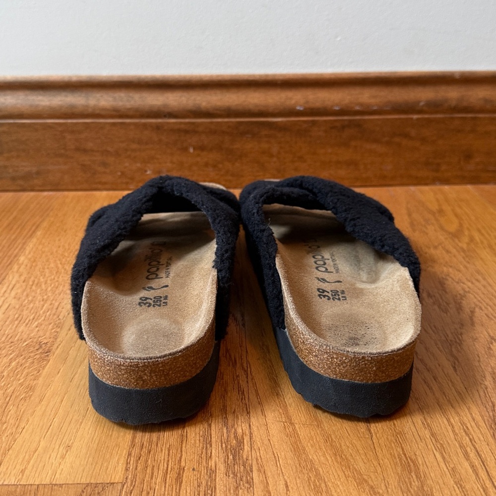 Birkenstock Papillio Shearling Sandals Black EU 39 Ladies 8-8.5 Narrow - Picture 9 of 12